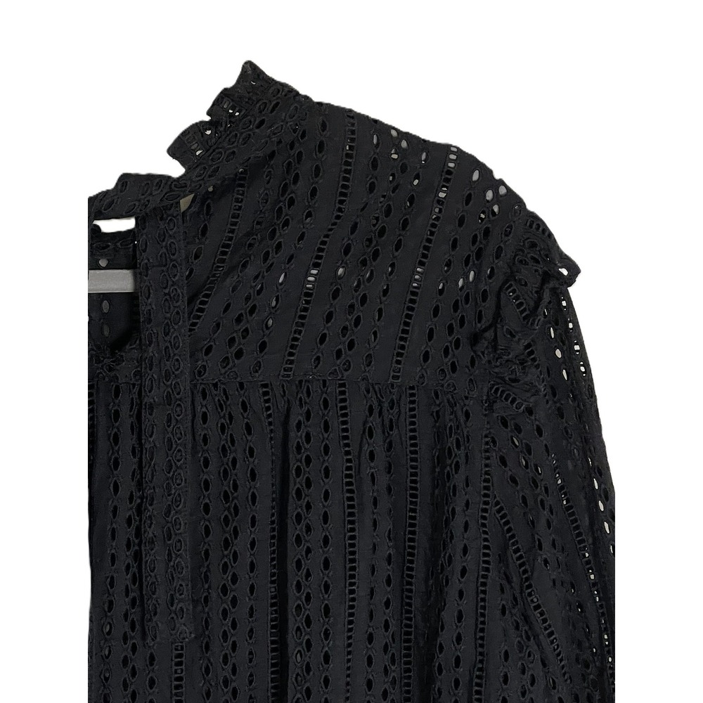 Madewell Large Black Eyelet Lace Ruffle Tie Neck Victorian Prairie Blouse - Picture 11 of 15